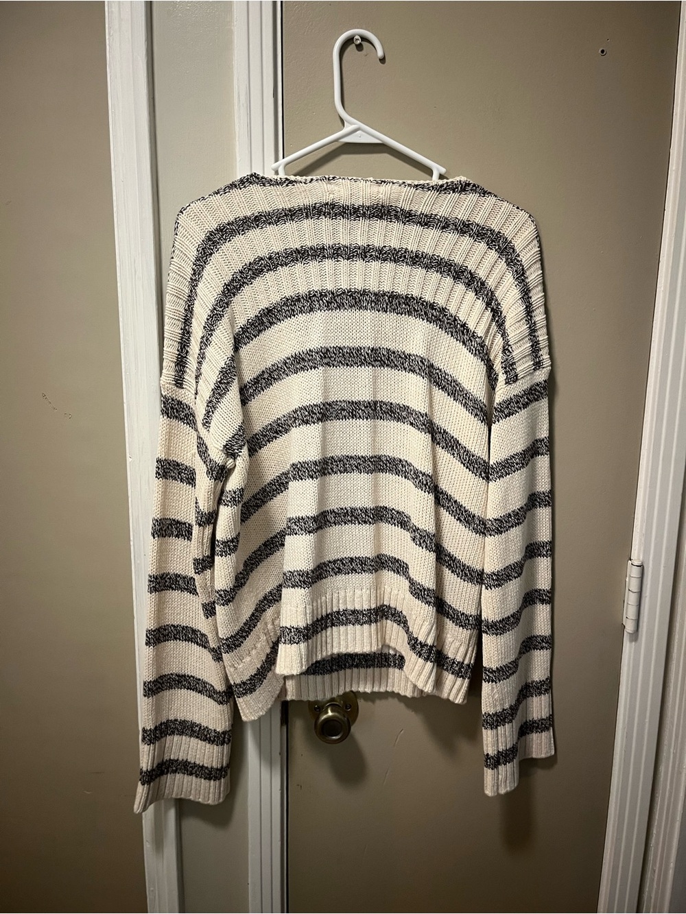 LOFT Striped Crewneck Sweater in Cream and Brown - Picture 6 of 6